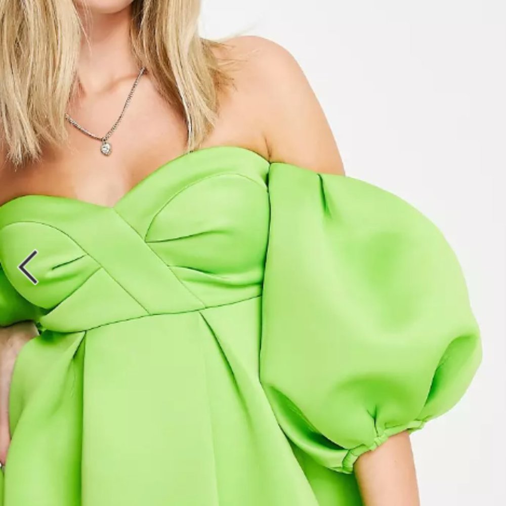 Miss Selfridge scuba bardot volume sleeve mini dress in bright green